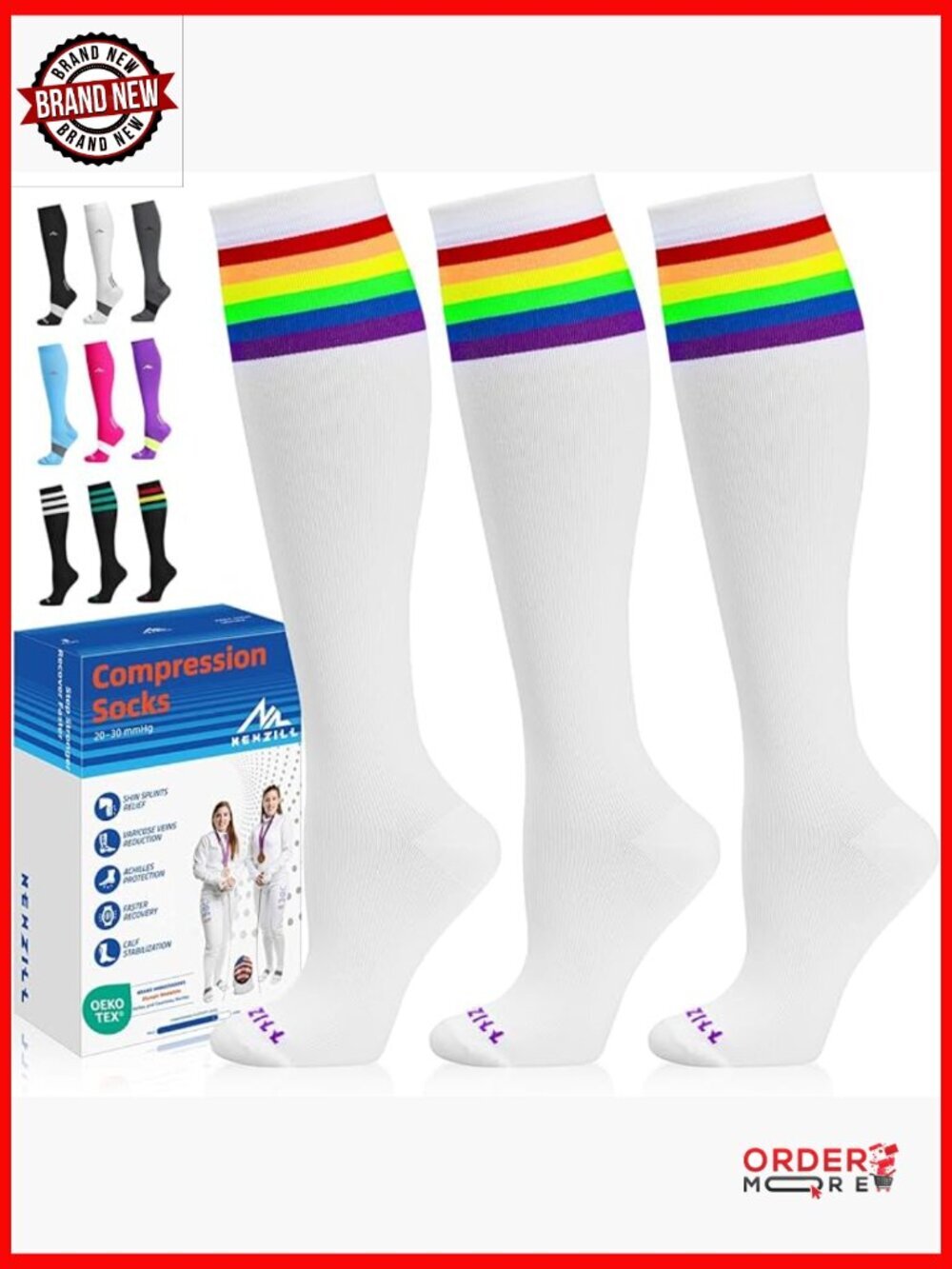 20-30 mmHg Compression Socks for Circulation, Knee-High Unisex Athletic Recovery